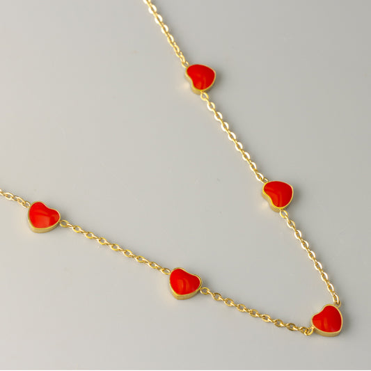 Stainless Steel O-Chain Necklace with Red Heart-shaped Pendant