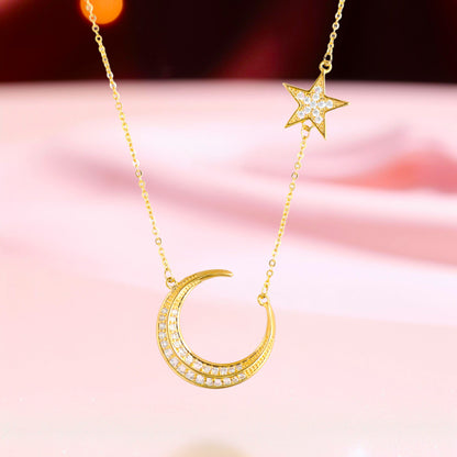 Elegant Copper O-Link Necklace with Starry Accents and Lunar Pendant