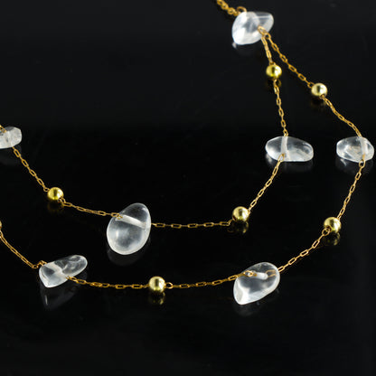 Double Layer Cross Necklace with Transparent Natural Stone Beads