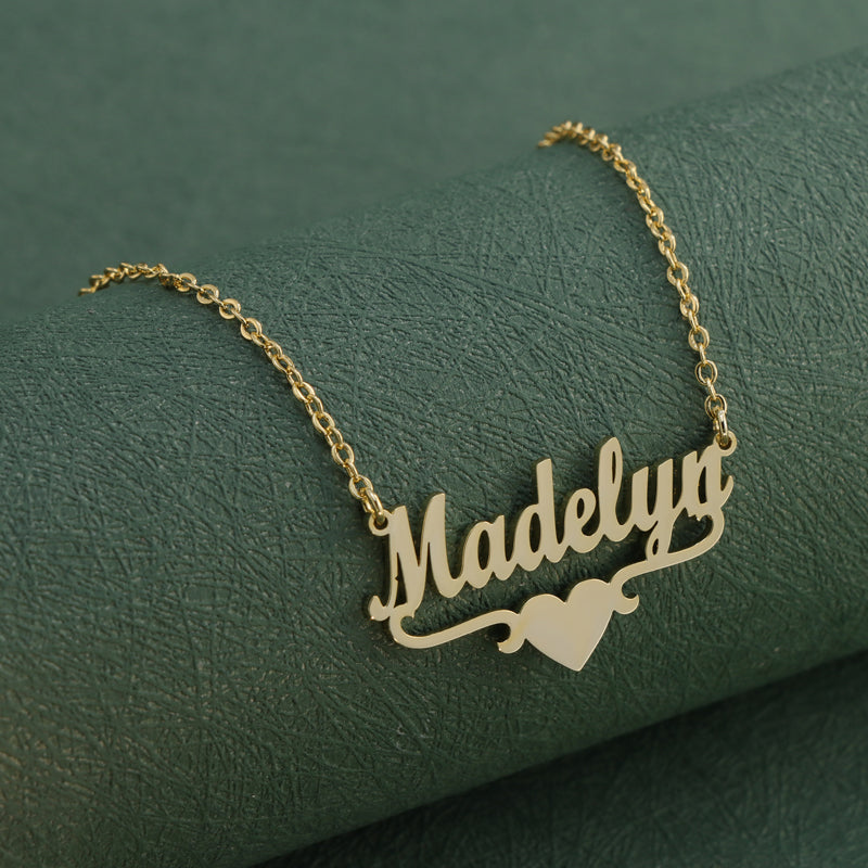 Gold Stainless Steel O-Chain Necklace with Letter and Heart Pendant