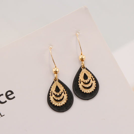 Vintage Black Copper Leaf Layered Earrings for Women