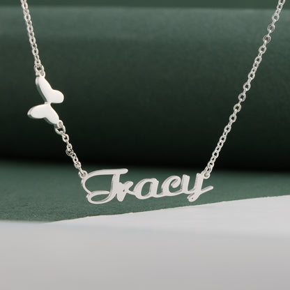 Silver Stainless Steel O-Chain Necklace with Butterfly Pendant