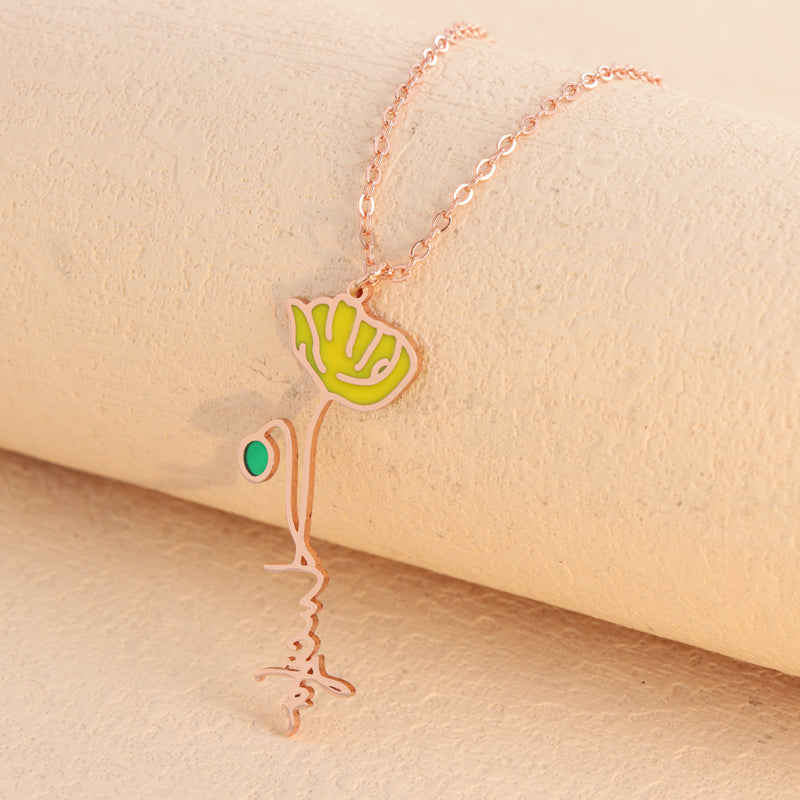 Rose Gold Stainless Steel O-Chain Necklace with Enamel Flower Pendant