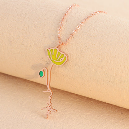 Rose Gold Stainless Steel O-Chain Necklace with Enamel Flower Pendant