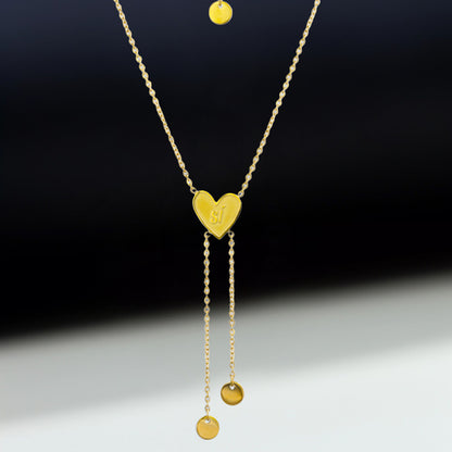 Romantic Gold Layered O-Chain Necklace with  Heart and Tassel Pendant