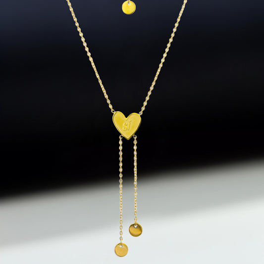 Romantic Gold Layered O-Chain Necklace with  Heart and Tassel Pendant