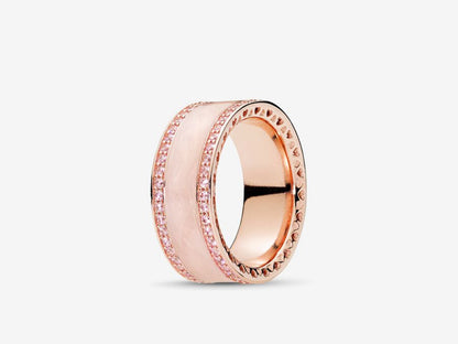 Cream Enamel, Pink Cubic Zirconia and Cut-out Heart Ring