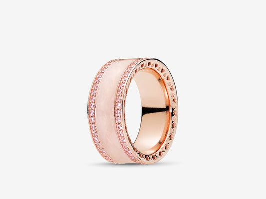 Cream Enamel, Pink Cubic Zirconia and Cut-out Heart Ring