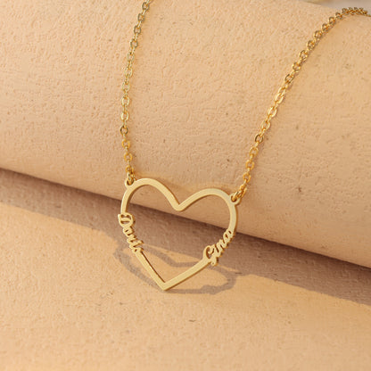 Gold Geometric O-Chain Necklace with Heart Pendant