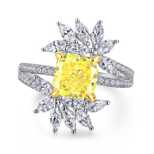 2ct Marquise 925 Silver Ring - European-Crafted Yellow Diamond Accent Statement Piece