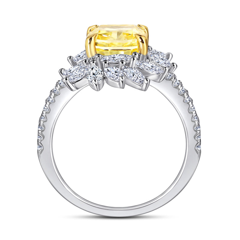 2ct Marquise 925 Silver Ring - European-Crafted Yellow Diamond Accent Statement Piece