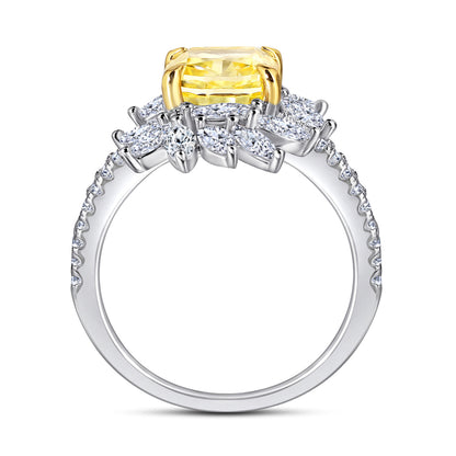 2ct Marquise 925 Silver Ring - European-Crafted Yellow Diamond Accent Statement Piece