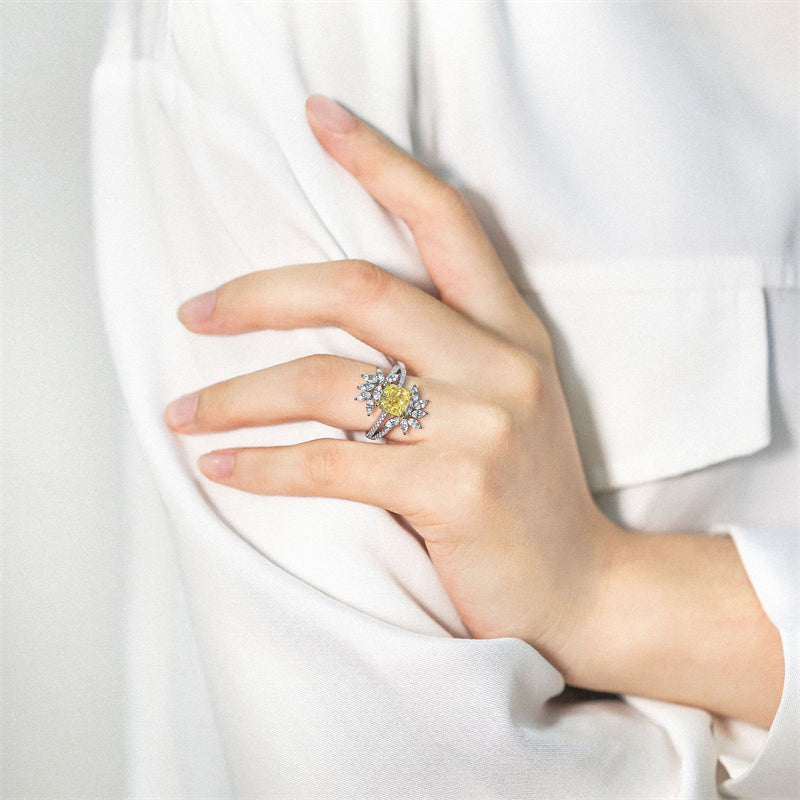2ct Marquise 925 Silver Ring - European-Crafted Yellow Diamond Accent Statement Piece