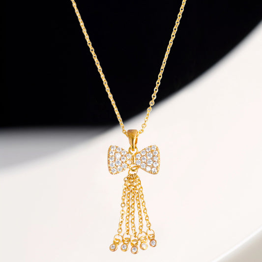 Trendy Rose Gold O-Chain Necklace with Bow and Tassel