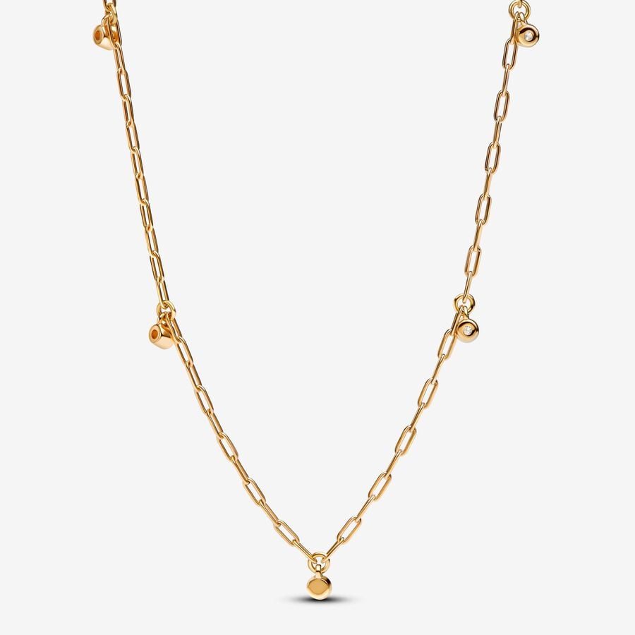 Lab-Grown Diamond Necklace - 14k Gold Paperclip Chain with Bezel-Set Diamonds