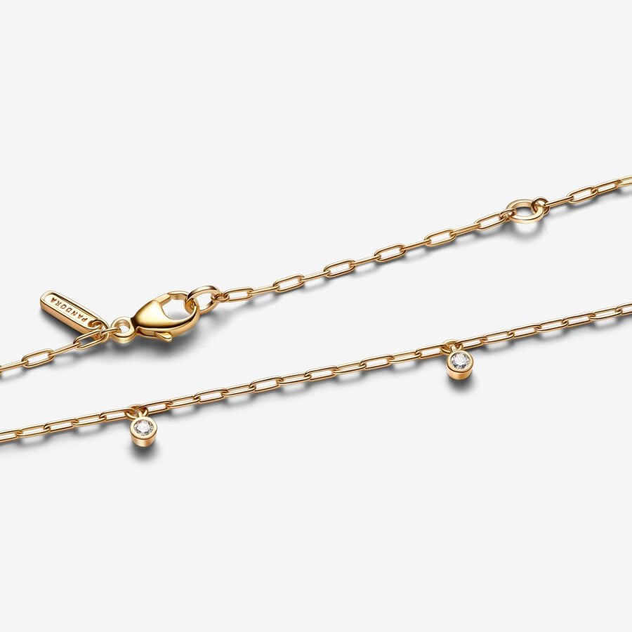 Lab-Grown Diamond Necklace - 14k Gold Paperclip Chain with Bezel-Set Diamonds