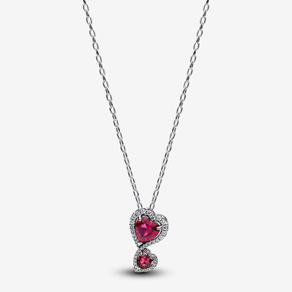 Red Halo Hearts Necklace  Sterling Silver with Red Crystals & Pavé Stones