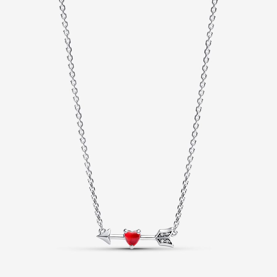 Arrow & Murano Glass Heart Necklace - Sterling Silver with Cubic Zirconia