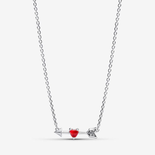 Arrow & Murano Glass Heart Necklace - Sterling Silver with Cubic Zirconia