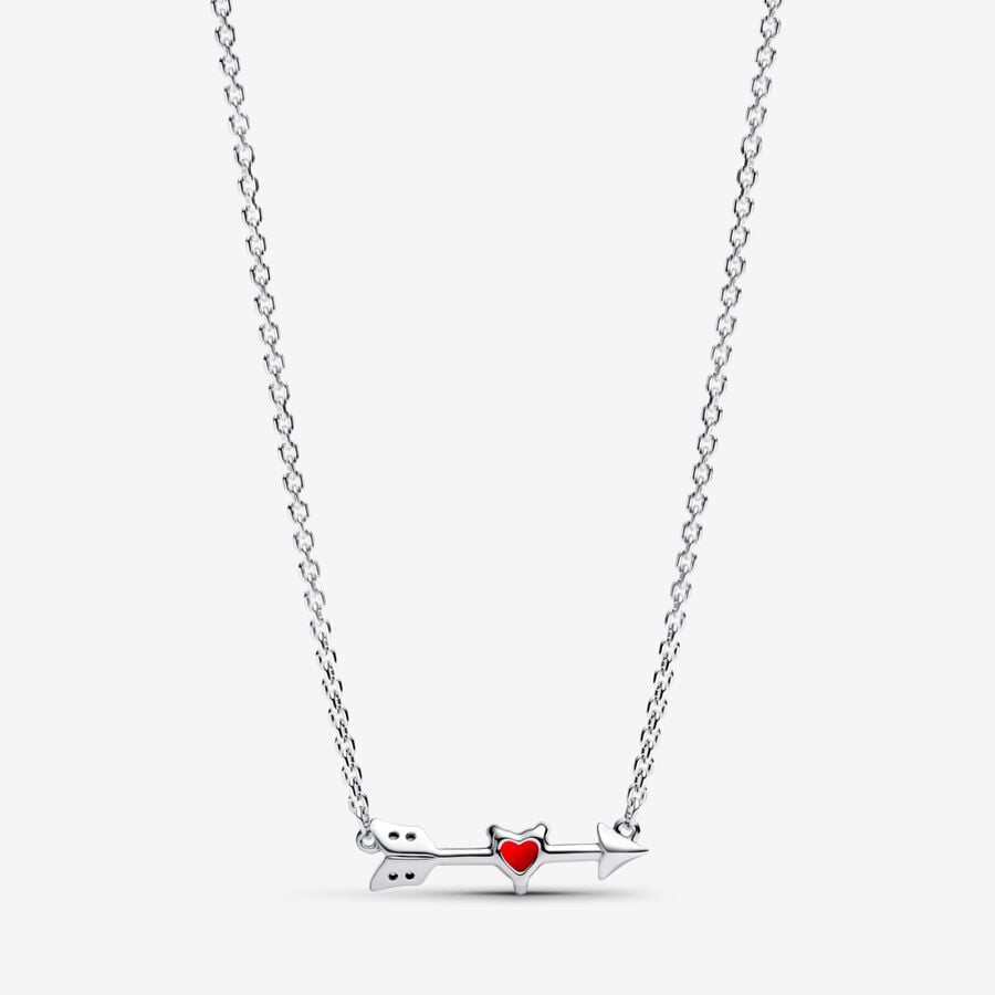 Arrow & Murano Glass Heart Necklace - Sterling Silver with Cubic Zirconia