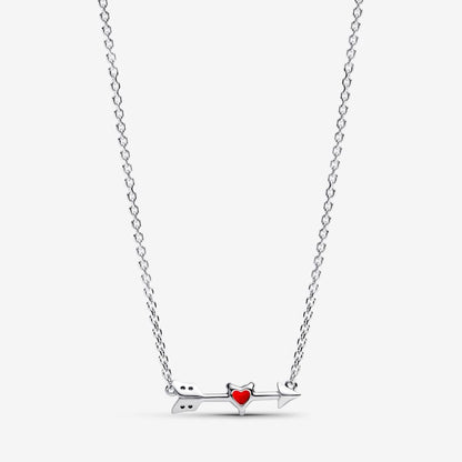 Arrow & Murano Glass Heart Necklace - Sterling Silver with Cubic Zirconia