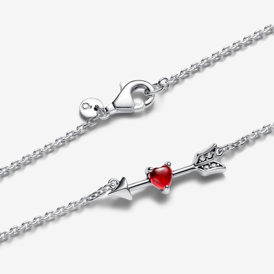 Arrow & Murano Glass Heart Necklace - Sterling Silver with Cubic Zirconia