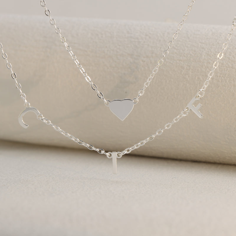 Stylish Silver Stainless Steel O-Chain Necklace with Letter and Heart Pendants