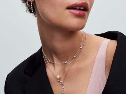 Triple Stone Heart Station Chain Necklace