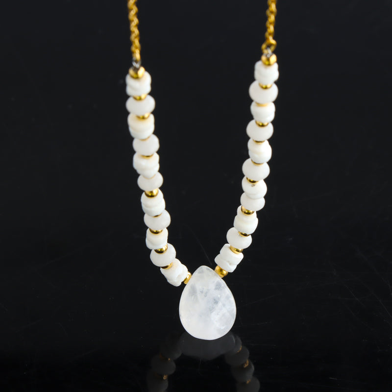 Stainless Steel O-Chain Necklace with Natural Stone and Shell Pendant
