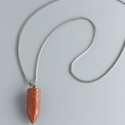 Natural Stone Bullet Pendant Box Chain Necklace