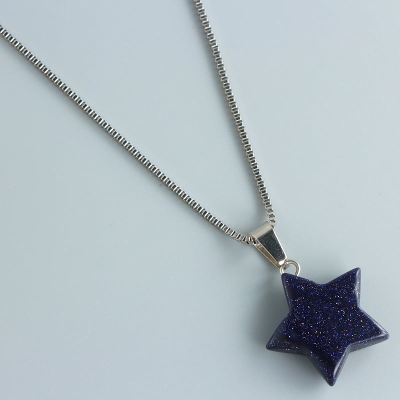 Natural Stone Box Chain With Black Star Pendant Necklace