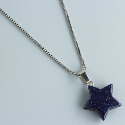 Natural Stone Box Chain With Black Star Pendant Necklace