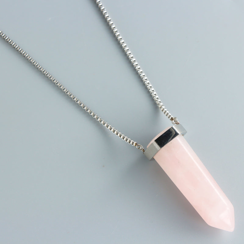 Silver Stainless Steel Box Chain Geometric Cone Pendant Necklace