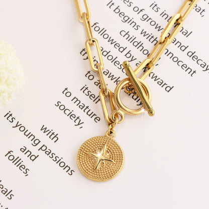 Round Pendant Gold Stainless Steel Necklace