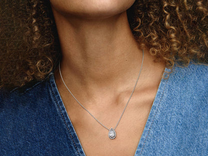 Sparkling Pear Halo Collier Necklace