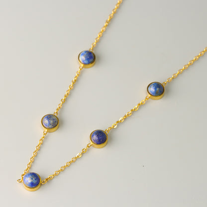 Classic Stainless Steel O-Chain Necklace with Blue Geometric Beads