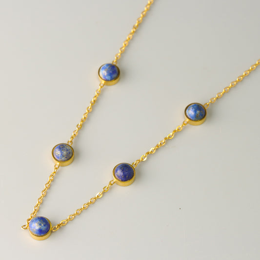 Classic Stainless Steel O-Chain Necklace with Blue Geometric Beads