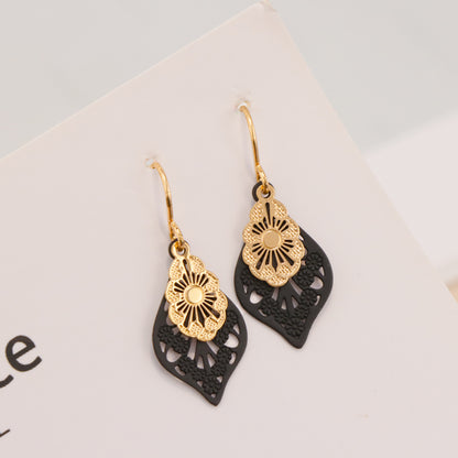 Trendy Black Copper Flower-Shaped Earrings, Eco-Friendly