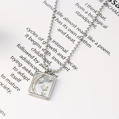 Stainless Steel Buddha Bead Necklace with Geometric Moon and Star Pendant