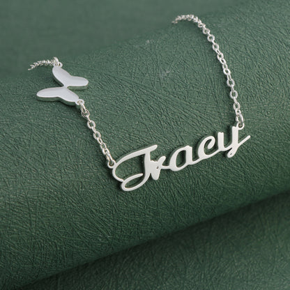 Silver Stainless Steel O-Chain Necklace with Butterfly Pendant