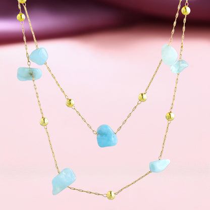 Blue Natural Stone Double Layer Cross Necklace