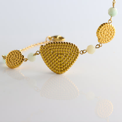 Geometric Design Bracelet with Stone and Metal Accents