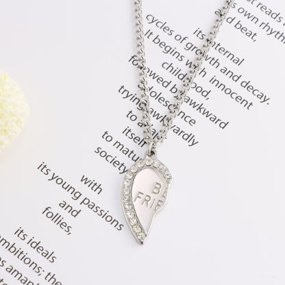 Stainless steel half heart-shaped friendship symbol pendant necklace