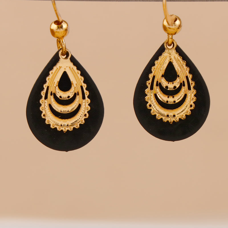 Vintage Black Copper Leaf Layered Earrings for Women