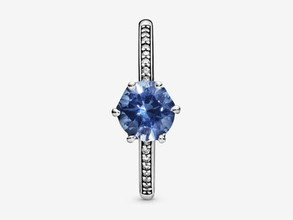 Blue Sparkling Crown Solitaire Ring