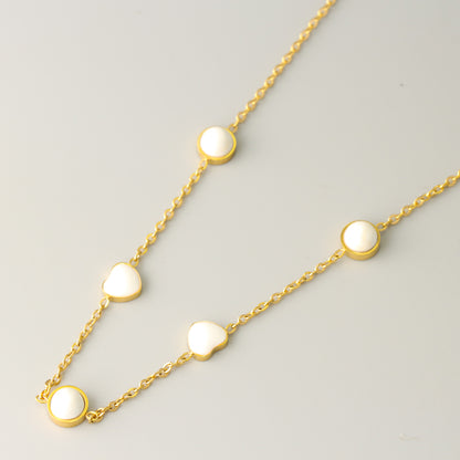 Stylish Stainless Steel O-Chain Necklace with White Geometric Beads