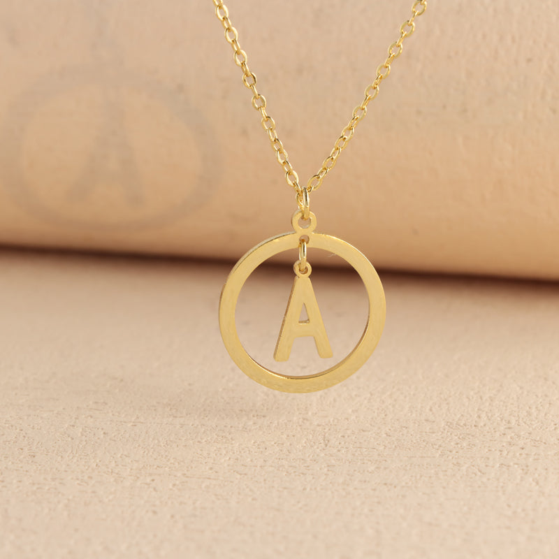 Gold Stainless Steel O-Chain Necklace with Circular and Letter Pendant