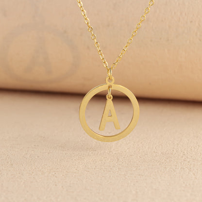 Gold Stainless Steel O-Chain Necklace with Circular and Letter Pendant