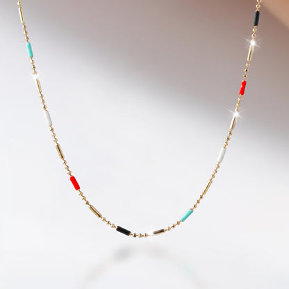 Chic Beaded Copper Necklace with Metallic and Rice Beads