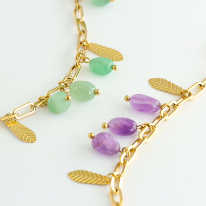 Boho Chic Stone Bracelet with Leaf Pendant